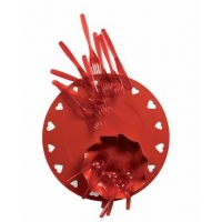 Lot de 4 sous assiette c�urs 34 cm rouge.